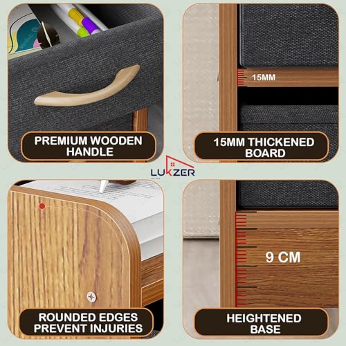 Image of Lukzer 8 Drawer Multipurpose Organizer with Fabric Storage Shelves - Engineered Wood & Fabric Storage Chest | Sturdy Wooden Frame | Elegant Dresser for Bedroom, Closet & Living Room (MR-028 /Oak Brown)