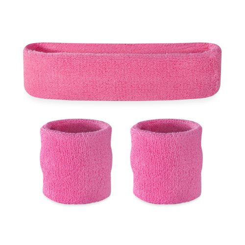 Suddora Sweatbands for Kids Moisture Wicking 2 Wristbands and 1 Headband Set Soft and Skin-Friendly Fabric Moisture-Wicking Athletic Sweat Bands for Basketball Baseball Soccer Pink