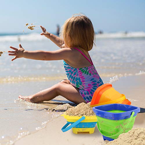 Zooawa Beach Bucket Sand Toy for Kids, Foldable Sand Bucket Expandable Sand Pail Square for Beach Multi-Purpose, [3 Pack] Collapsible Silicone Bucket, 2 Liter/0.5 Gallon - Colorful - Thumbnail 4