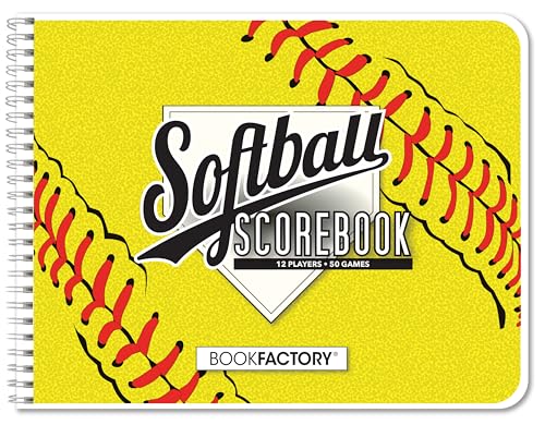 BookFactory Softball Score Book Soft Ball Scores Tracking Notebook 50 Games 12 Players Scoring Logbook 11 x 8.5 Wire-O (Made in USA)