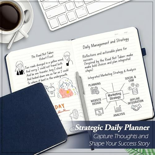 Image of GLUN Soft Touch PU Leather A5 Notebook, Navy Blue Cover Portable Pocket Diary Notepad with Schedule, 242 Writing Pages for Home, School & Office Use