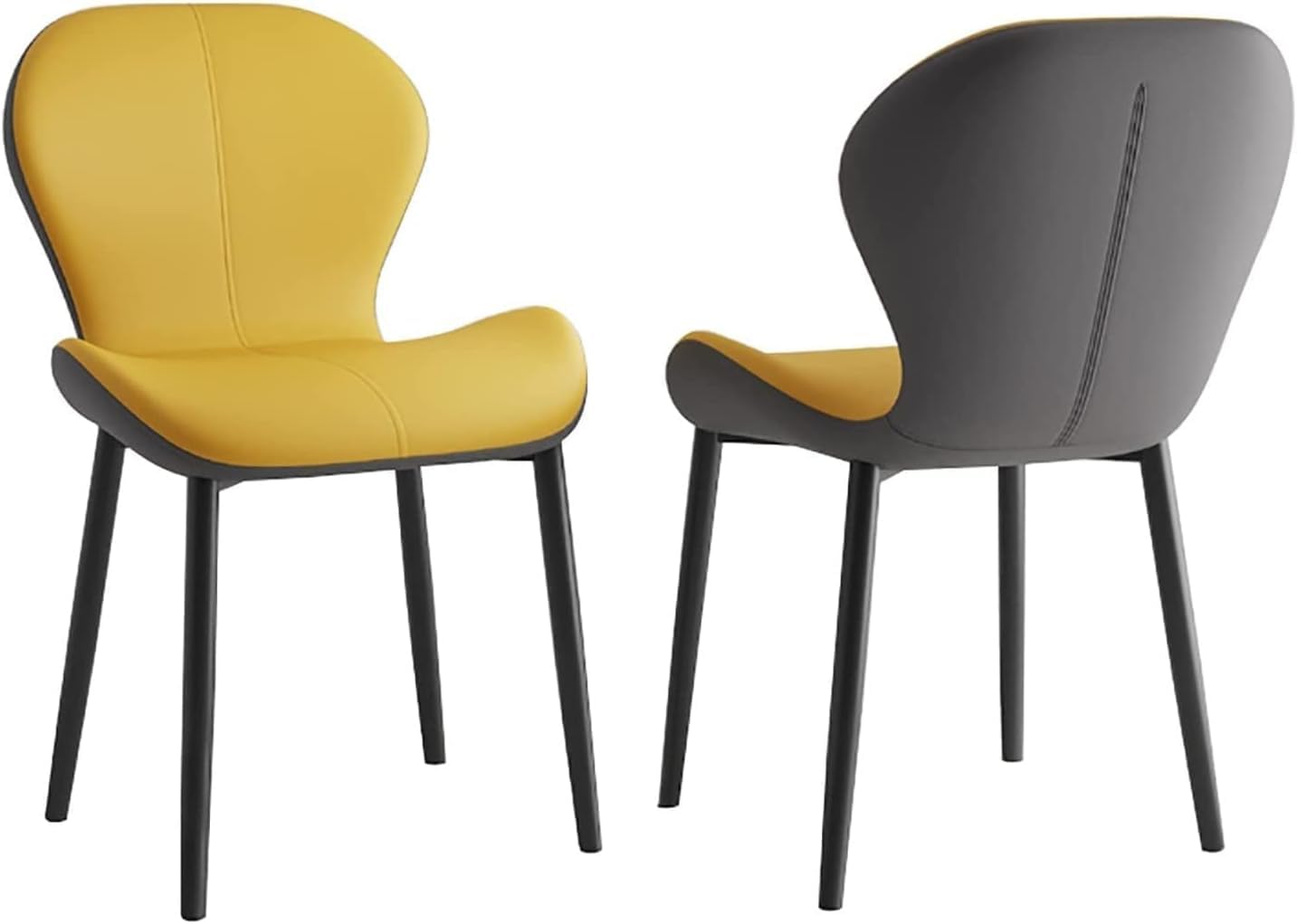 Chaise de salle à manger en PU lot de 2 avec dossier rembourré et cadre en acier noir - Modèle D