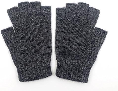 iMongol- Pure Wool Mens Half Fingers Mid Fingerless Gloves Mittens For Women Men (Dark Grey)
