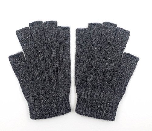 Imongol- Pure Wool Mens Half Fingers Mid Fingerless Gloves Mittens For Women Men (Dark Grey) #TOP1