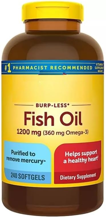 Burp-Less Fish Oil 1200 mg Softgels, 240 ct. with taha Sticker