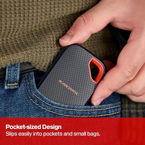 Image of SANDISK 1TB Extreme Portable SSD (New Model) - up to 2000MB /s Transfer speeds, USB Type-C connectivity, Reliable Durability - Black - SDSSDE70-1T00-G25