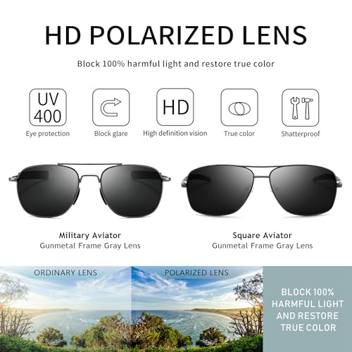 SUNGAIT Military Style Polarized Pilot Aviator Sunglasses and Square Aviator Sunglasses for Men UV400 Protection2
