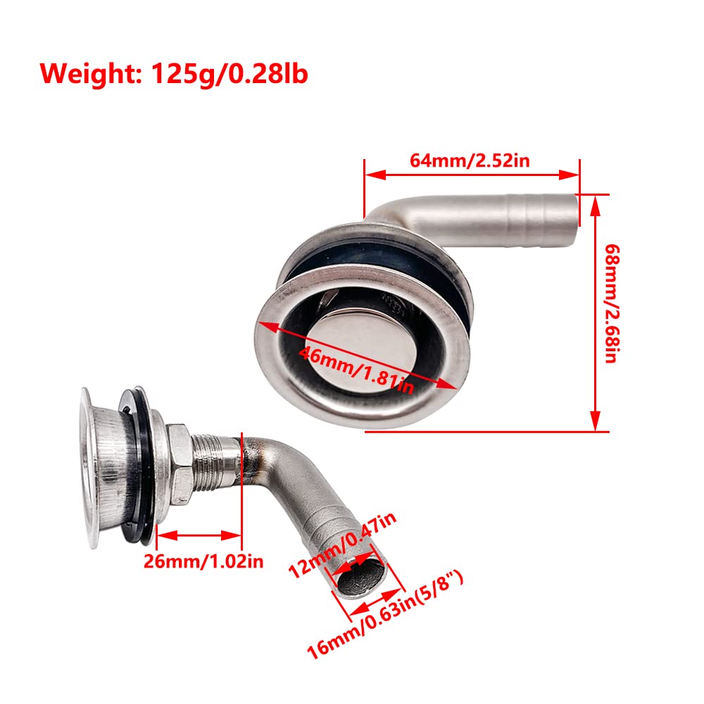 Sfiato del serbatoio del carburante della barca, 90 gradi in acciaio inossidabile 316 per il serbatoio del carburante per yacht, scarico del serbatoio del carburante per barche marine da 5/8 pollici