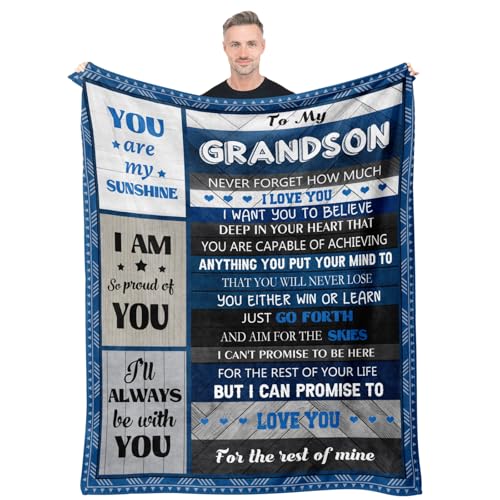 Quilazy Grandson Gifts from Grandma Blanket Gifts for Grandsons Best Boys Graduation Christmas Fathers Day Birthday Gift for Grown Grandson from Grandpa Nana to My Grandsons Throw Blanket 60X 50