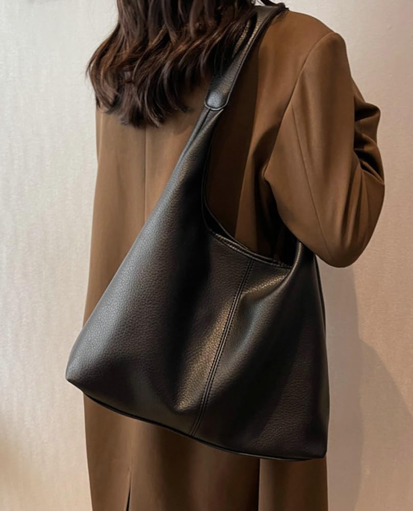 Retro Shoulder Bag Slouchy Tote Bag for Women Soft Leather Handbags Work Purse Ladies Top Handle Bag Large Capacity 2Pcs - Image 2