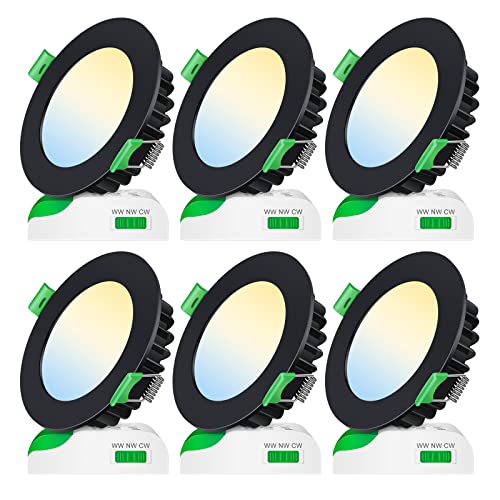 ALUSSO Spot Led Encastrable Noir Extra Plat Spot Led Encastrable Dimmable 230V 8W Spot Plafond 3000K 4000K 5700K，Découpe 65-88mm,Rond plafond encastré Pour salle de bain,Cuisine,Salon, Lot de 6