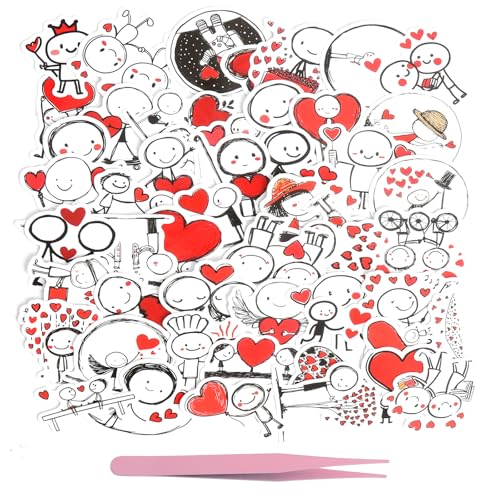 XRVRILE 50 Pegatinas Divertidas y Pinzas, Amor Figuras de Líneas Esquemáticas con Motivos de Amor y Corazones, Pegatinas Divertidas para Portátiles, MacBooks, álbumes de Recortes, Maletas, Diarios