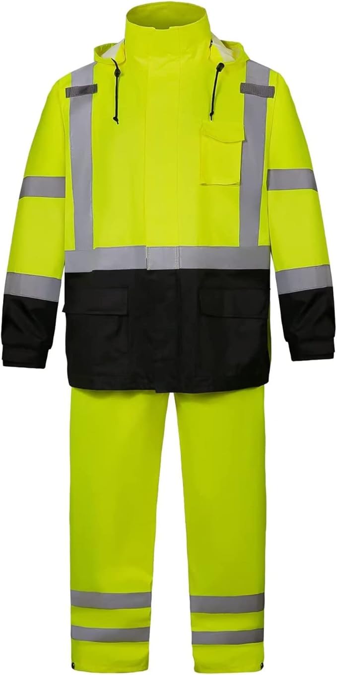 SRsafety High Visibility Rain Gear, Class 3 High Visibility Work Rain Gear for Men, Construction Rain Suits