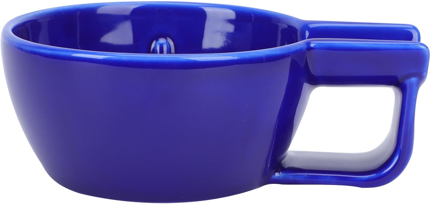 HOMSFOU Ceramic Shaving Soap Bowl for Men with Handle, Blue Men Shaving Tool Foaming Container, Barber Soap Bubble Bowl for Wet Shave and Lathering