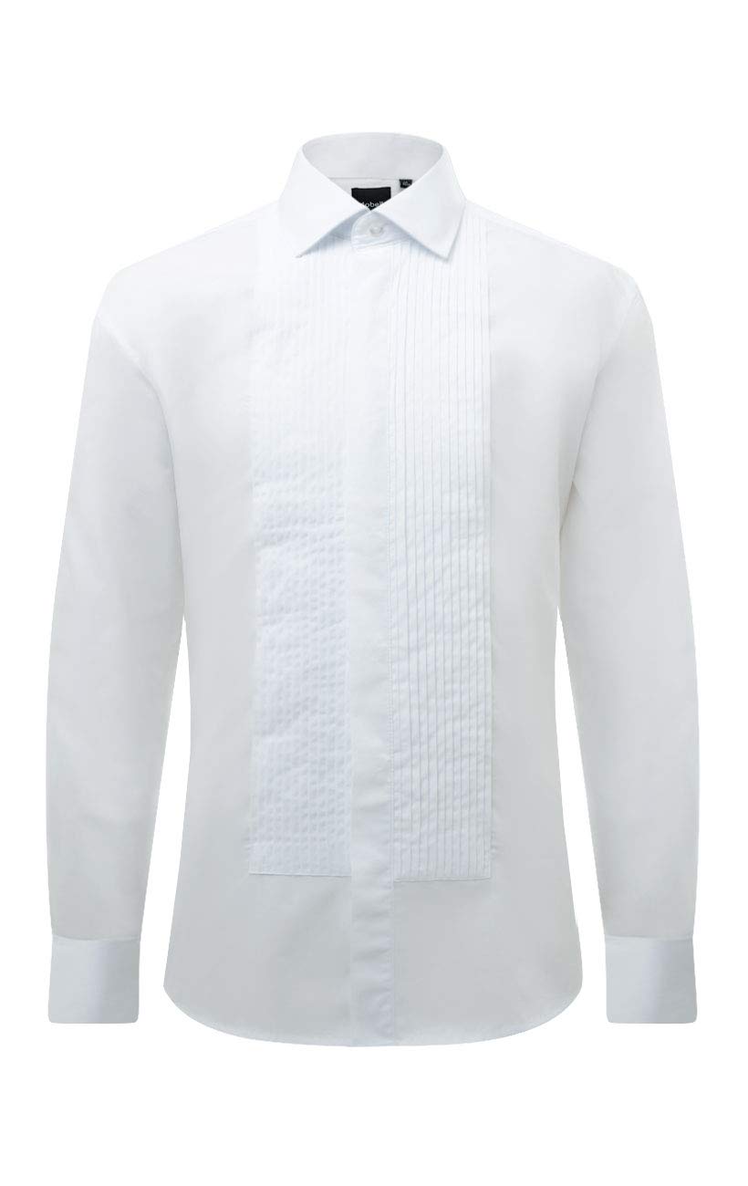 Dobell Mens White Tuxedo Shirt Slim Fit 100% Cotton Laydown Collar Double Cuff Pleated Fly Front
