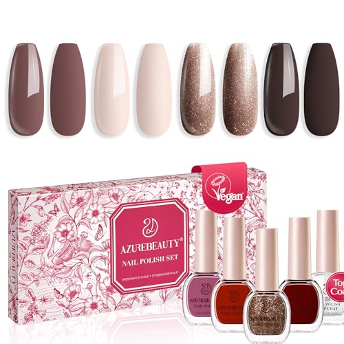 AZUREBEAUTY Nail Polish Set, Fall Winter Brown Glitter 4 Colors