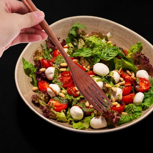 DECORNIJIA 6個 多機能前菜フォーク デザートスプーン 入り 天然木製滑らか表面 食器用パーティー用カトラリー 家 レストラン アウトドア対応