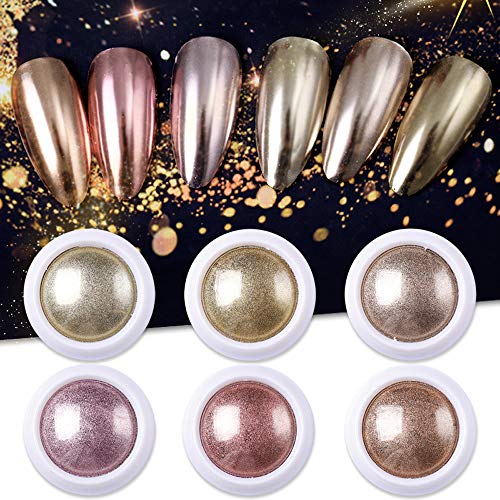 Nail Art Mirror Pigment Powder Nail Glitters Dip Powder Rose Gold Series Shining Chrome Manicure Decoration UV Gel Polish 6 Boxes