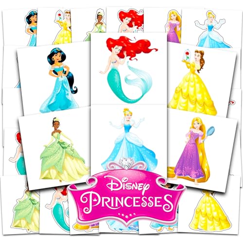 Disney Princess Tattoos Party Favors Bundle ~ 72 Perforated Individual 2' x 2' Princess Temporary Tattoos for Kids Boys Girls (Disney Princess Party...