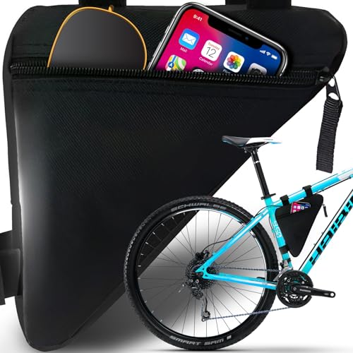 Retoo Bolsa Triangular para Bicicleta, 2 L, para Cuadro de Bicicleta, Ideal para candado de Bicicleta, Bomba, Herramientas, Chaqueta de Lluvia, Bolsa para Marco de Bicicleta de Carretera, MTB, Negro