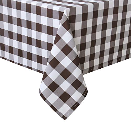 Nappe vichy marron et blanc 152x356 cm en polyester impermeable VCCUIOB - 2