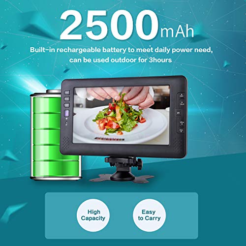 Portable tv 9.5" inch Digital ATSC+NTSC for AV in -USB Slot-Reader/and Rechargeable Battery (Playtime 2.5 Hours) Black
