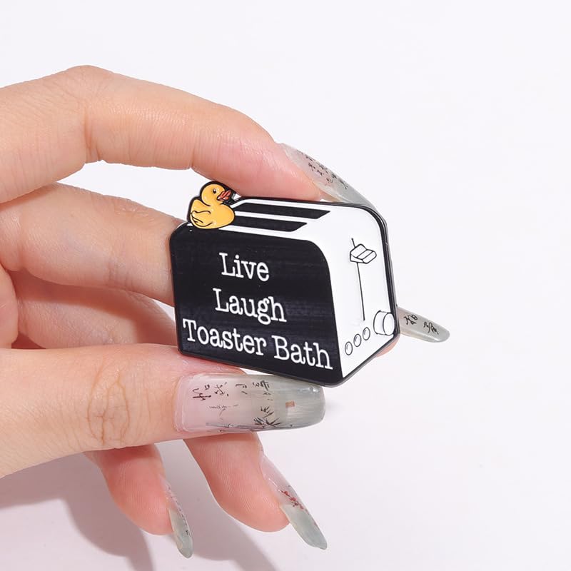 Image of Cute Toaster Brooch Cartoon Little Yellow Duck Enamel Pins for Women Girls Boys Novelty Funny Live Laugh Toaster Bath Letter Lapel Pin Geometric Brooches Hat Jacket Backpacks Bags Clothing Badge Accessories Jewelry