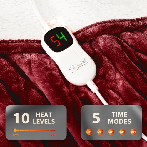 Image of Homemate Electric Heated Blanket Full - 72 inchx84 inch Heating Bed Blankets Throw with 10 Heating Levels 8 Hours Auto Off Fast Heating Over-Heated Protection Ultra Soft Warm Flannel ETL Certified Red