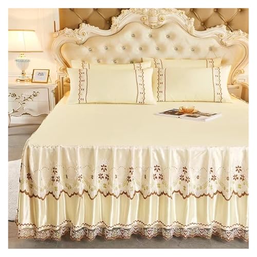 Falda de cama de encaje para ocultar canapé y juego de colcha decorativa de color sólido 5