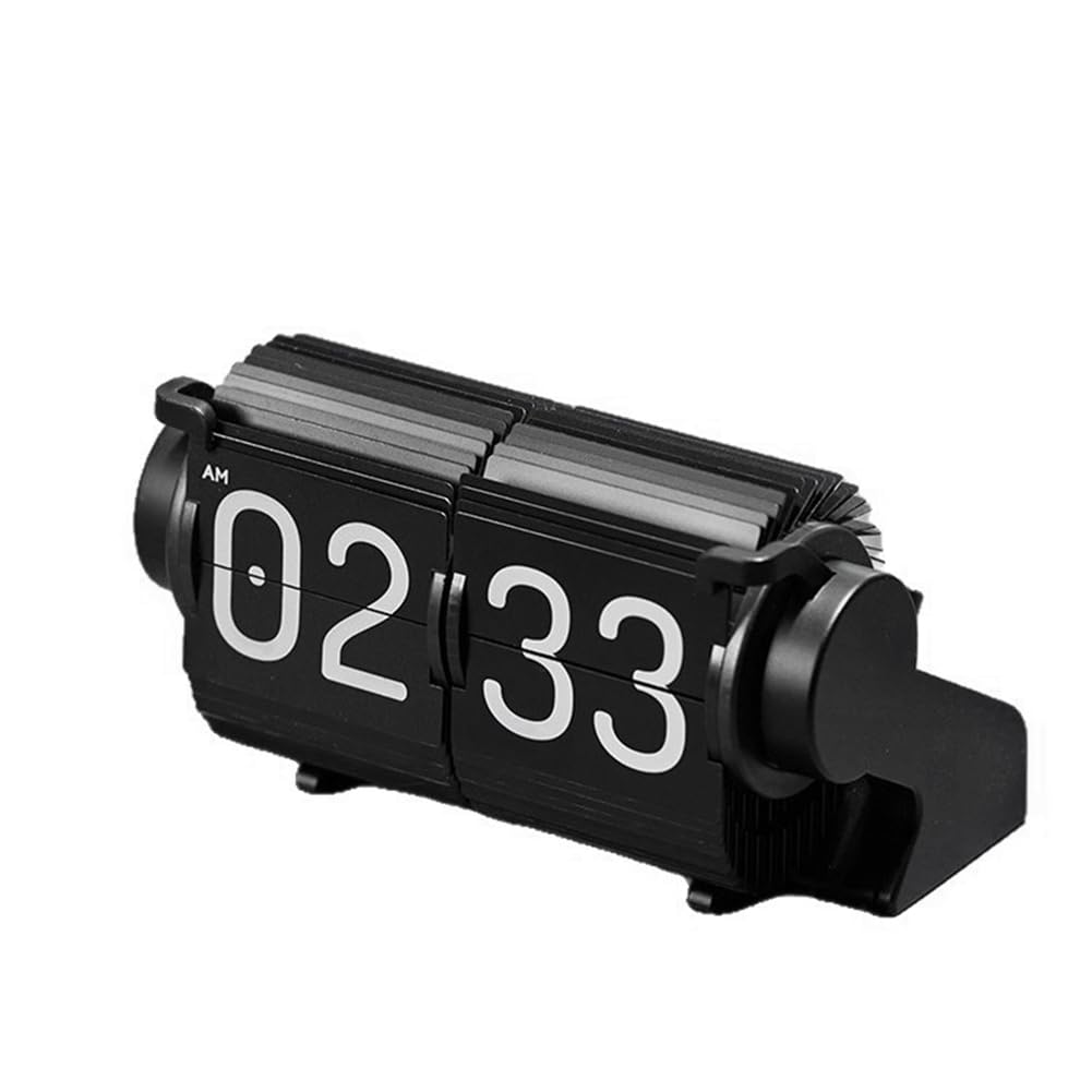 IJSDNVJNDX Automatic Date& Alarm Mechanism Vintage Flip Clock Smart Mechanical Desk Calendar Page Turning Clock for Home Decor Black