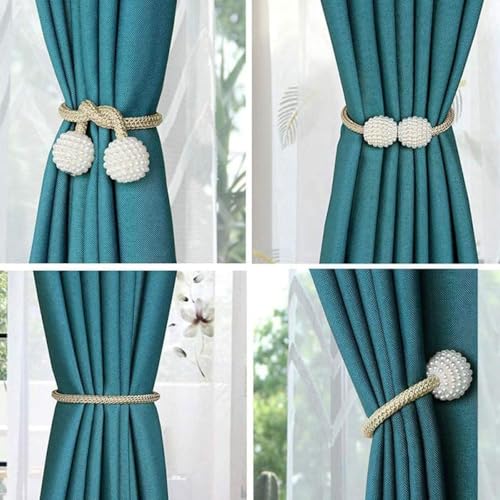 Image of TIED RIBBONS Set of 2 Handmade Magnetic Curtain Tiebacks Magnetic (Rose Gold, 20.5 Inch) - Curtain Tie Backs Rope Holdbacks Curtain Holders for Window Sheer Drapes Indoor Outdoor