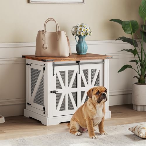 Hundekäfig, 73 cm Hundebox, Dreitüriger Hundekäfig für zu Hause, Schiebetür, Modernes Holz-Hundehäuschen, Kleine Hunde und Welpen, Verstärktes Design, 73x51x60 cm, Weiß