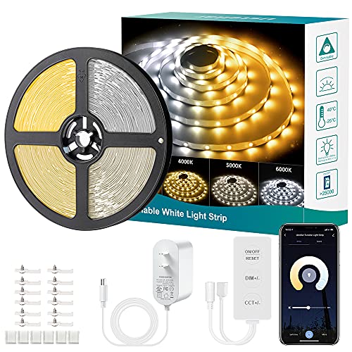 Ustellar 40ft Smart Tunable White Led Strip Light 3000K-6000K App WIFI Cool White Tape Light Flexible Warm White Rope Light Daylight White Lighting for Room Kitchen Mirror Cabinet Ceiling Bedroom Home