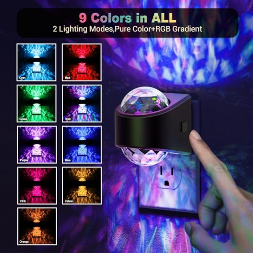 Image of JandCase Night Lights Plug into Wall,2 Pack Star Projector RGB Night Light with 9 Color Change, Automatic Galaxy Nightlight Plug in with Light Sensor for Bathroom Hallway Room Decor