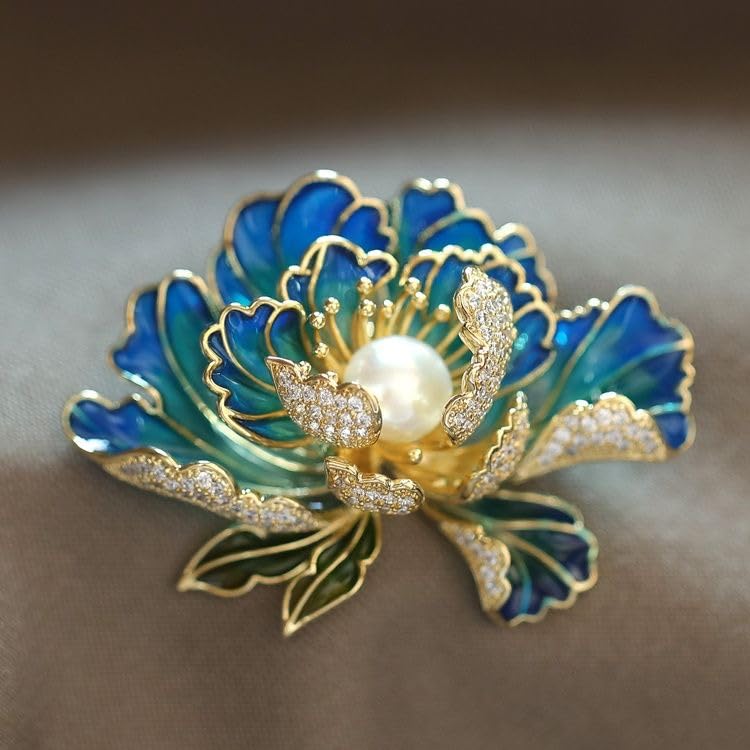 Image of Elegant Flower Brooch Pin for Women, Stylish Vinage Crystal Pearl Rhinestones Brooches Pins Dainty Lapel Pins for Dress Accessories Jewelry
