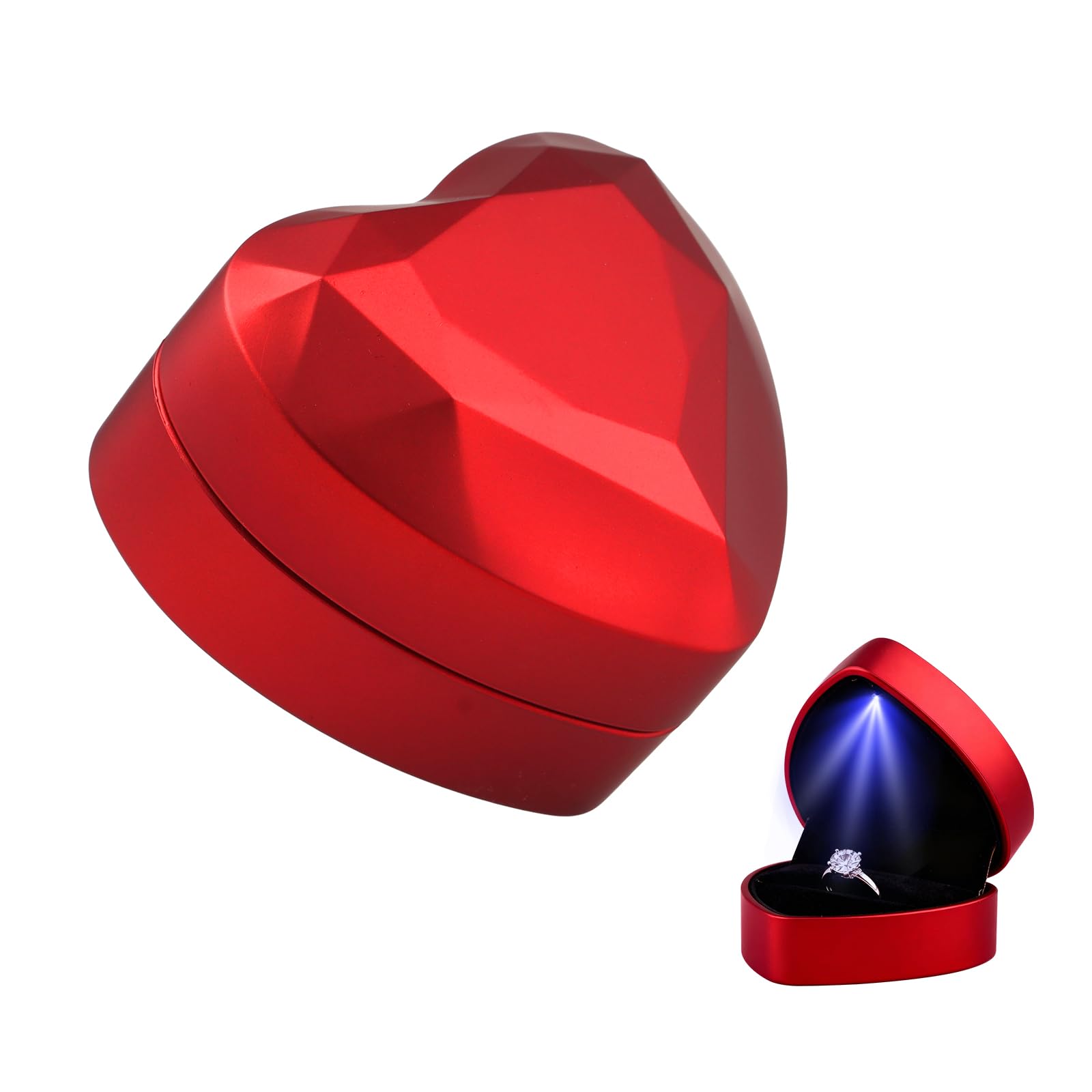 Caja de anillo con luz LED en forma de corazón para propuesta de boda San Valentín
