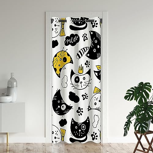 ONINUO Cat Door Curtains for Doorways, Cute Funny Lovely Cheerful Nursery Blackout Curtain for Kids Bedroom Closet, Grommet Thermal Insulated Privacy Door Drapes for Room Divider, 34