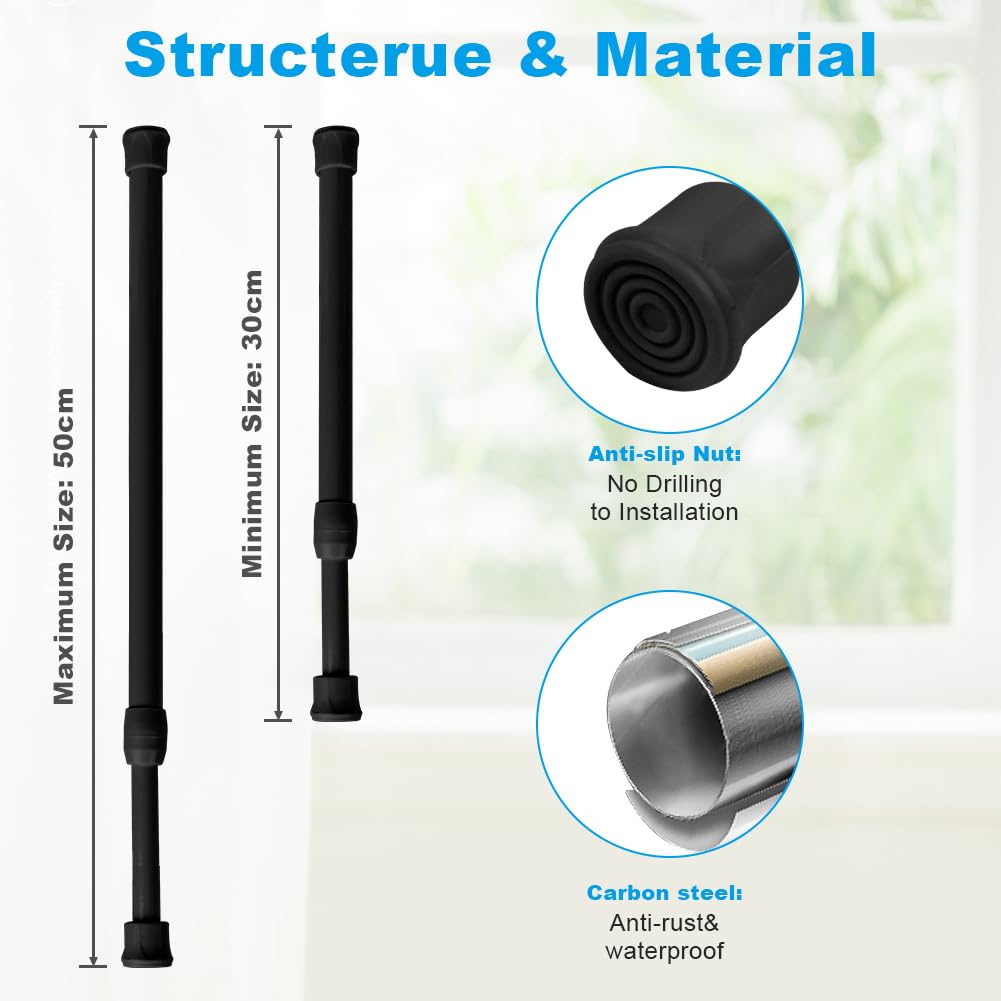 HOTUT 2 Pezzi Bastone per Tenda Estensibile, Bastone per Tenda da Doccia per Bagno 30-50cm, Metallo, Fissaggio Senza Trapano né Viti, Astine a Pressione, Utilizzato Come Asta per Tende/Diy Ripiano