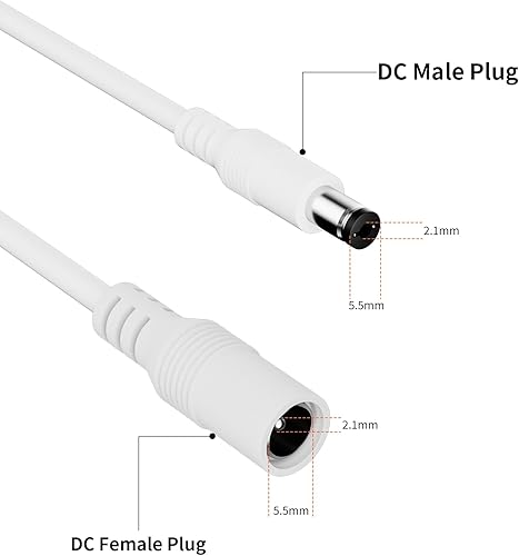 Miniatura 3 de PAUTIX Paquete de 2 cables de extensión CC de 13 pies de 0.217in x 0.083in, cable de extensión de alimentación universal de 24 V CC para cámara de
