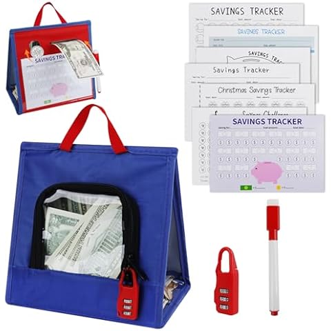 ZKOO Desktop Standing Money Savings Challenge Bag, Saving Trackers Wallet Budget Binder Savings Cards, Money Organizer Book Budget Planner Accessories with Combination Lock and Hanging Loop Cover