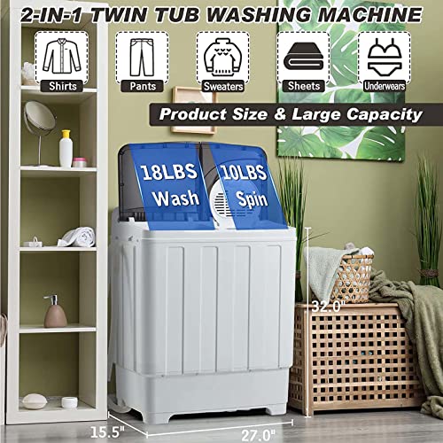 Gvqng Twin Tub Washer and Dryer Combo, 28Lbs Capacity Washing Machine with Control Knobs, Built-in Drain Dump & Timer Control, for Home/RV/Dorm/Apartment,Black,28lbs - Image 2
