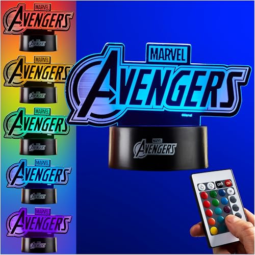 Get Trend Disney Avengers Veilleuse LED, Lampe USB Pile, 16 Couleurs & 4 Modes, Table de Chevet et Bureau Lampe avec Luminosité Réglable (Multi Avengers)