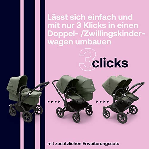 Bugaboo Donkey 5 Mono Kinderwagen, umbaubar zum Doppel- oder Zwillingskinderwagen, verbessertes Design, wendbarer Sitz, Ein-Hand-Lenkung und extra viel Stauraum, Schwarz/Forest Green