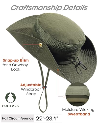 Image of FURTALK Sun Hats for Men Women UPF Sun Protection Breathable Wide Brim | Nylon UV Protection, Breathable Adjustable, 2-in-1 Wide Brim, Packable Water-Resistant, Fishing Hiking Summer