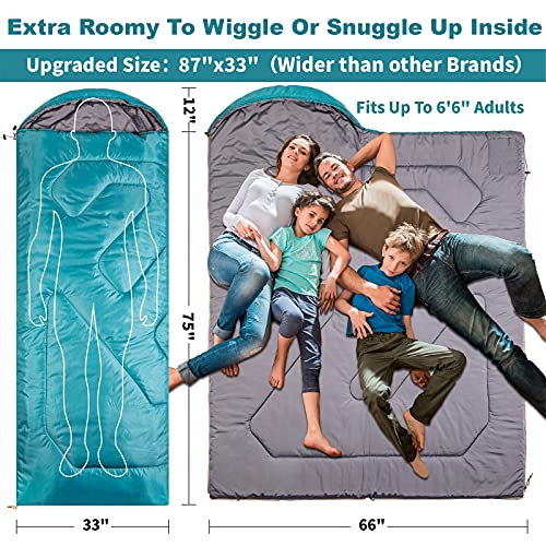 Sleeping Bags 40℉ For Adults & Kids, 87" X 33" Oversized Camping Sleeping Bag - Waterproof, Lightweight, Portable - 3 Season Warm & Cool Weather- Ideal For Hiking Backpacking Camping #TOP1