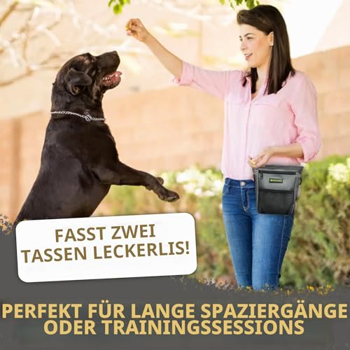 TRIPOLACO Leckerlitasche für Hunde – Magnetischer Leckerlibeutel für Hunde mit Mehreren Taschen, Kotbeutelspender & Handyfach, 3 Tragevarianten - Idealer Futterbeutel Hundetraining & Spaziergänge