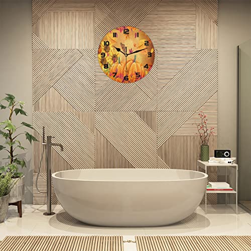 Auuxva A-0004-002-0250-1-22BH-007K Thanksgiving Pumpkin Maple Wall Clock Silent Non-Ticking,Sunflower Butterfly Fall Round Wall Clock Battery Operated Clock Decor thumb #4