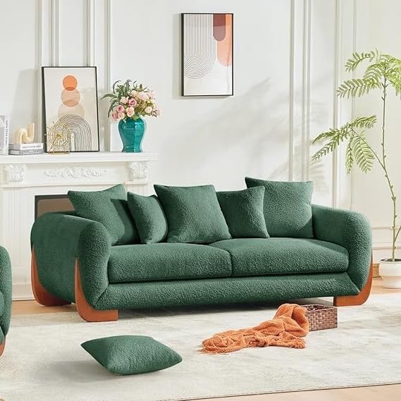 Image of A to Z Furniture Modern Sofa Set Luxury Boucle Febric Sofa in for Home Living Room & Office (3+1+1=5 Seater Sofa Forest Green)