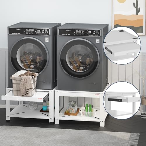 Image of Garvee 29 inch Wide Laundry Pedestal for Washer and Dryer with Pullout-Shelf, Pedestal Universal Fit Anti-Vibration Washing Machine Stand with Base Storage, 800 lbs Capacity, White