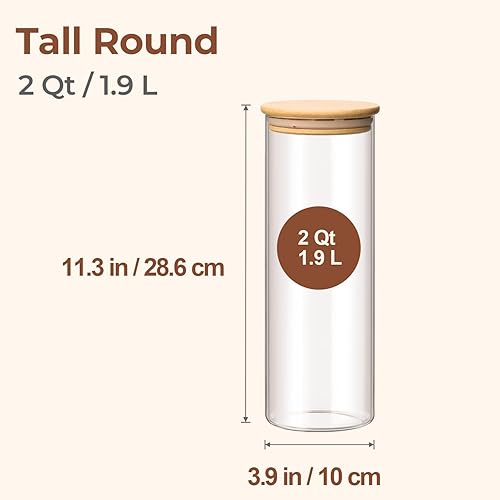 Miniatura 2 de Comsaf - Juego de 3 tarros herméticos para almacenamiento de alimentos a granel, sin BPA, de vidrio de alto borosilicato, con tapa de bambú,